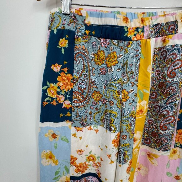 Cato Womens Patchwork Wide Leg Pull On Pants Womens M Elastic Waist Boho Pockets - Picture 4 of 8